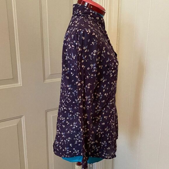 American Eagle Floral Boho Cotton Button Down Shirt Woman Size L - Picture 3 of 9